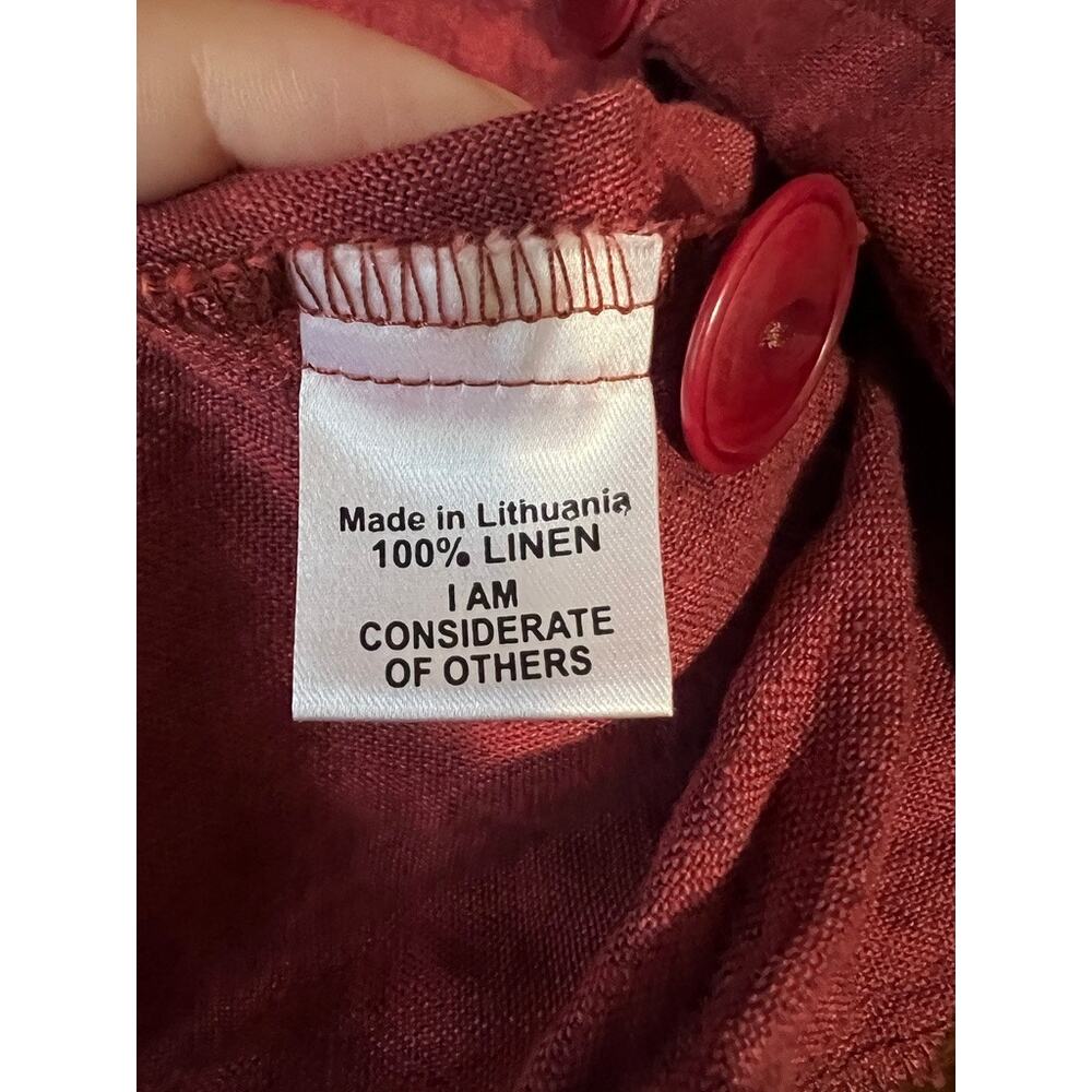 FLAX Women's 100% Linen Button Front Tunic Blouse Burgundy Lagenlook SZ S - Picture 8 of 12